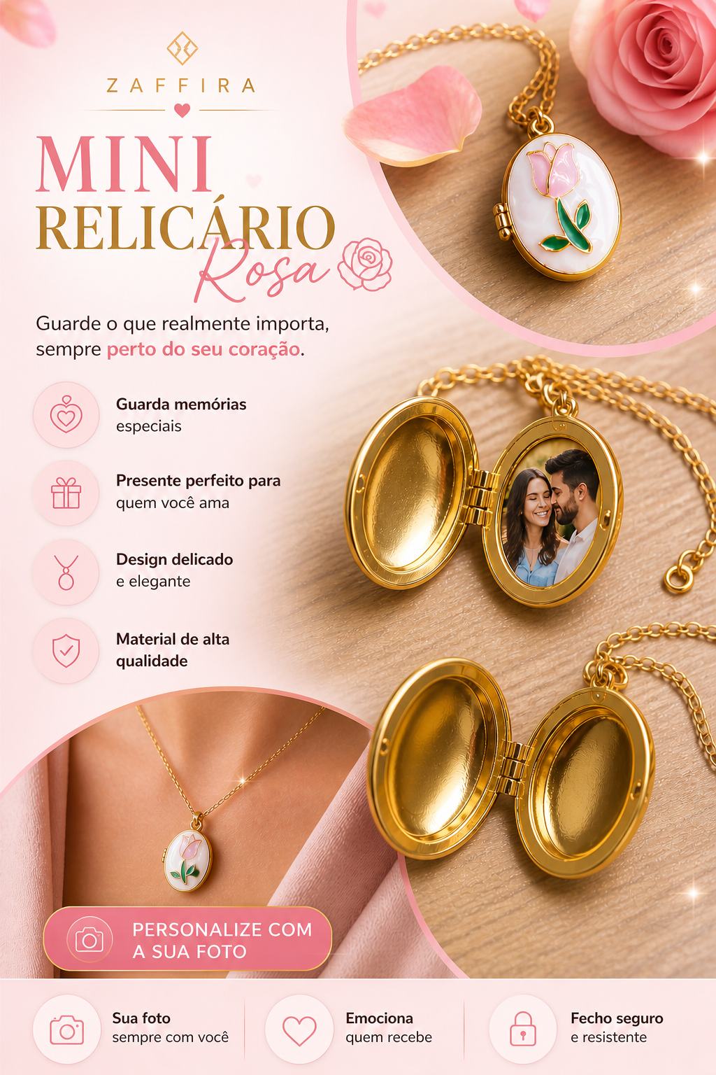 Mini relicário de rosa